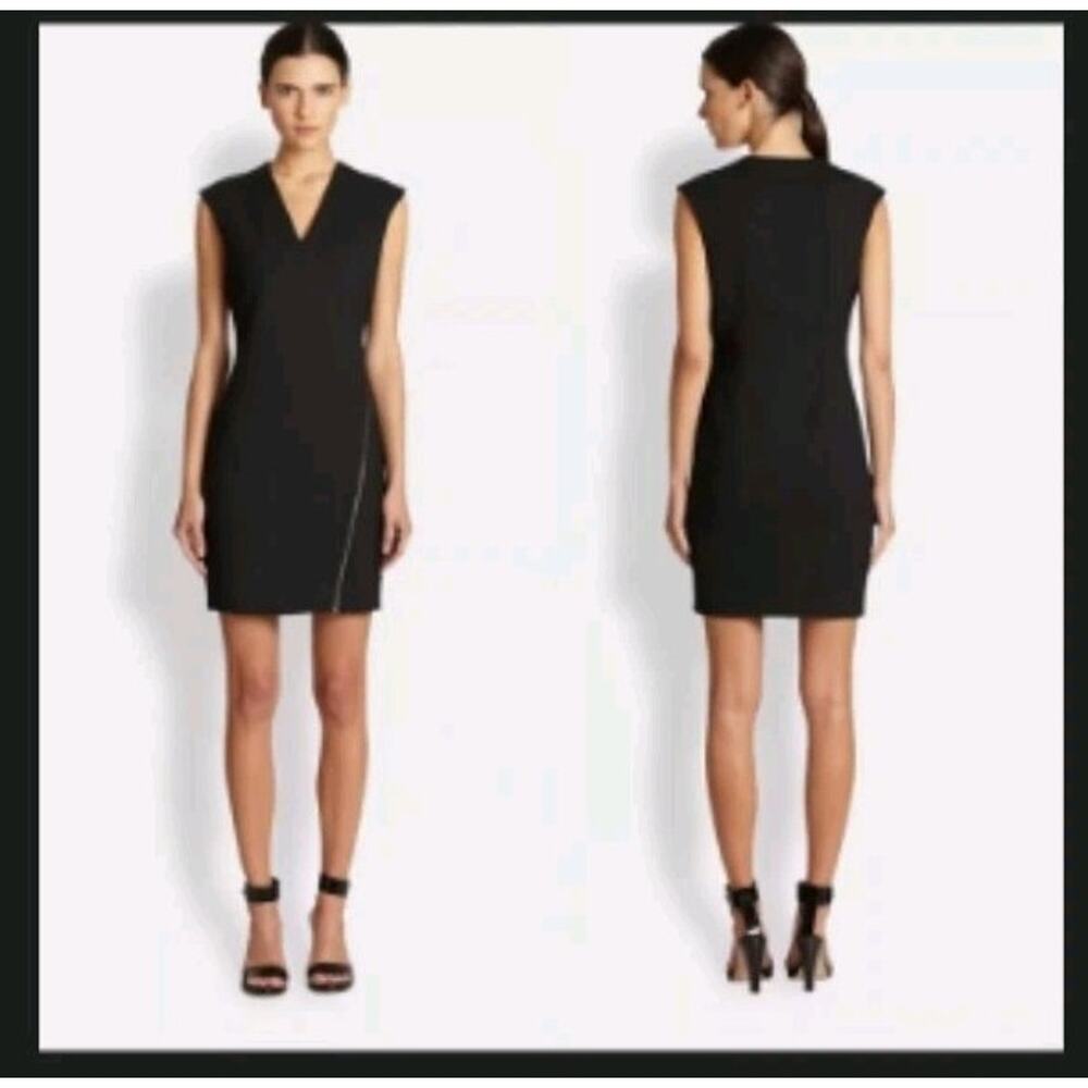 Helmut Helmut Lang Black Moto Stretch Angle Zipper Dress SZ S Wool Blend